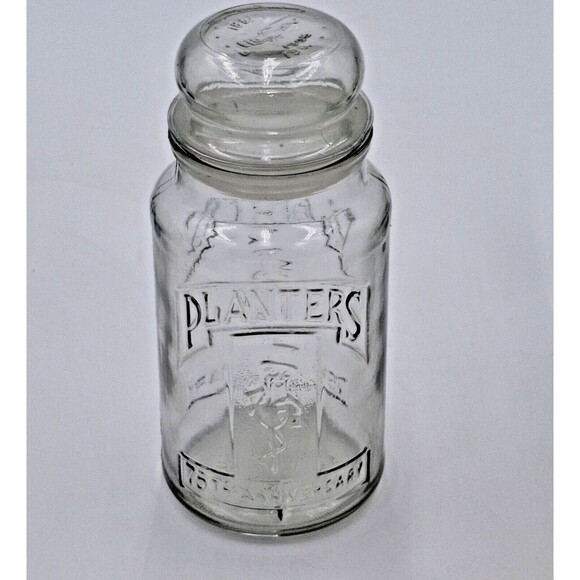 Vintage 1981 75th Anniversary Planters Mr. Peanut Glass Jar with Lid - Picture 1 of 6